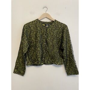 Vintage Urban Outfitters Women Size Small Cropped Button Up Jacket Lace‎ Green